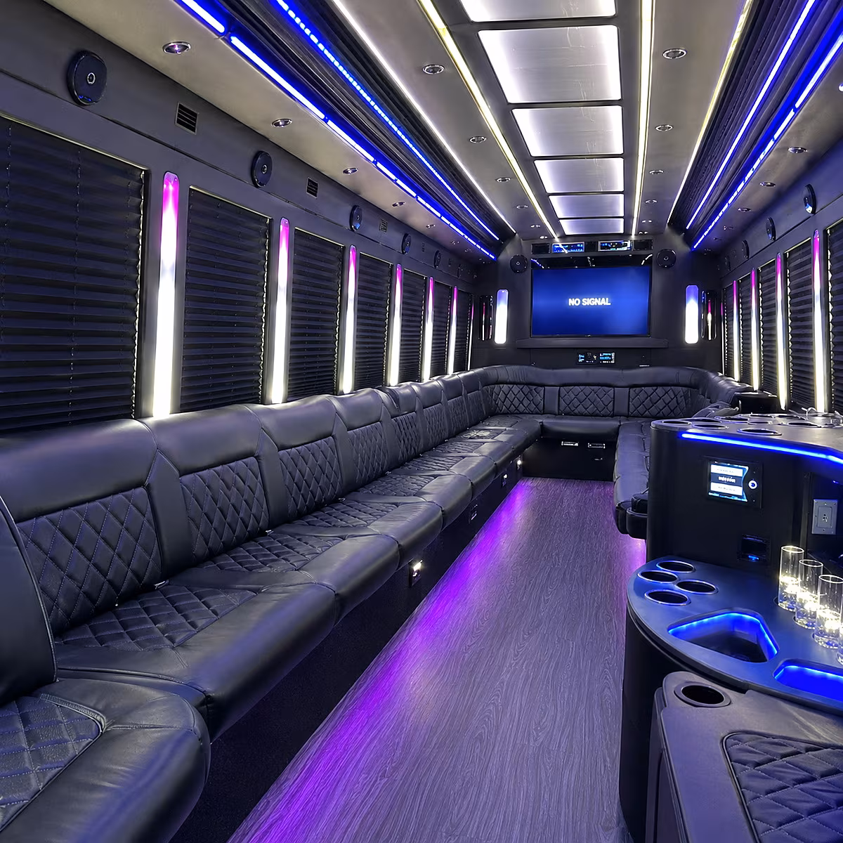 edison 30 passenger party bus inside